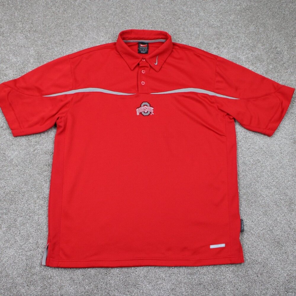 Nike Ohio State Polo‎ Shirt Adult Medium Red Waffle Knit S/S Pullover Buckeyes